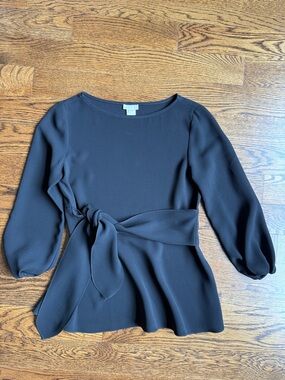 Shoshanna Tie-Waist Black Peplum Blouse